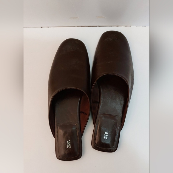 Zara Dark Brown Leather Mules/Shoes - Picture 5 of 7